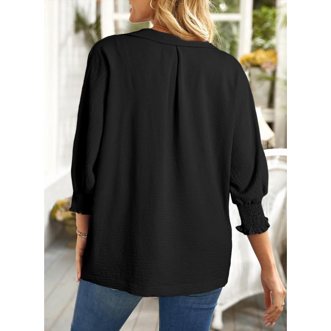 Women's V-Neck 3/4 Sleeve Oversized Tunic Tops Casual Summer Blouses Fitted Shirts 100% Polyester Comfortable Fabric Women's V-Neck 3/4 Sleeve Oversized Tunic Tops Casual Summer Blouses Fitted Shirts 100% Polyester Comfortable Fabric