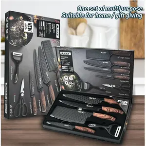 6/7PCS Kitchen Knife Set High Carbon Stainless Steel Chef Knives with Wooden Handle Ultra Sharp Cooking Knife Set with Scissors & Peeler Gift Box#DealsForYouDays