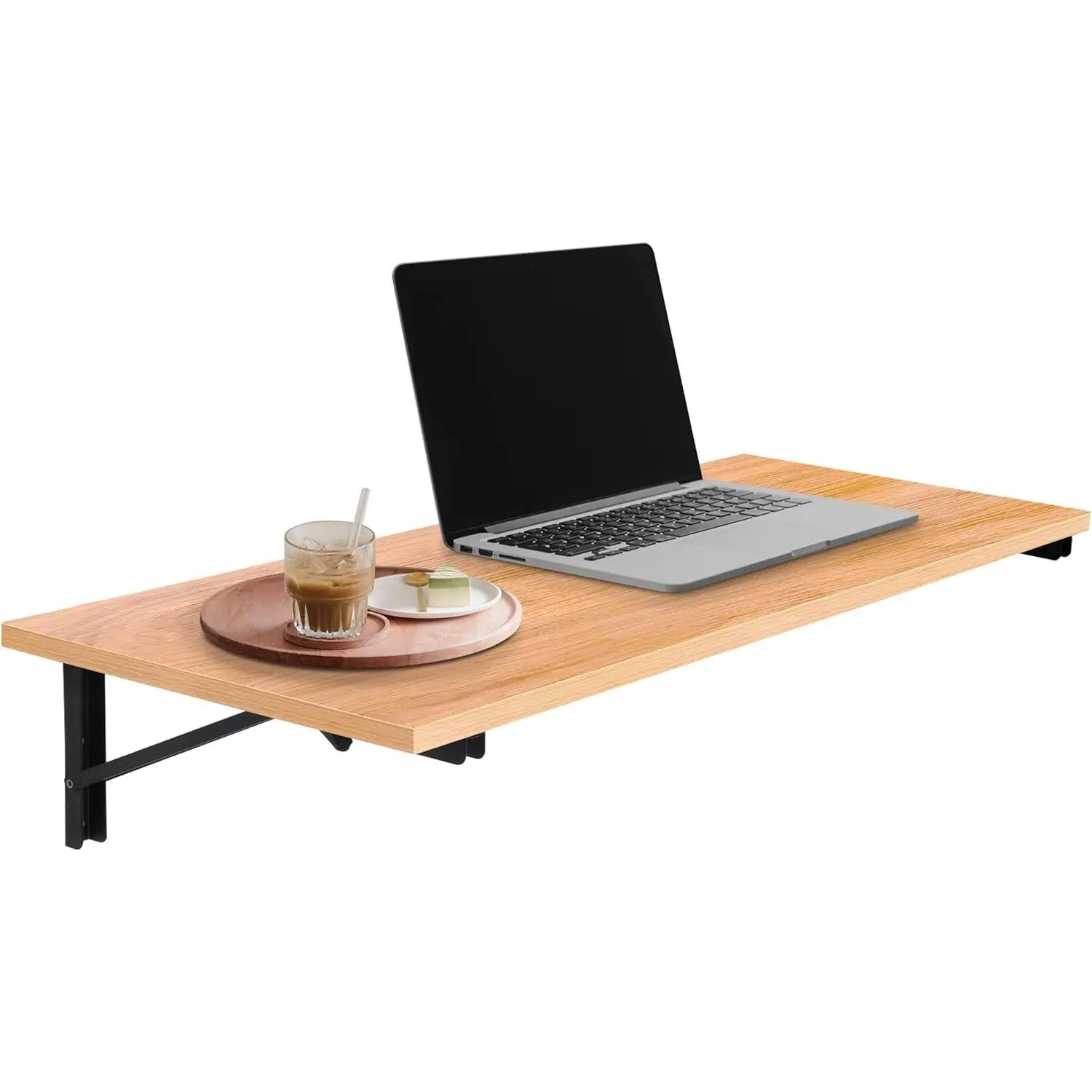 Wall Mounted Folding Table - 16x40 Wood Floating Desk, Laundry Folding Table - 1.5 inch Fold Down Wall Desk for Small Spaces, White Oak