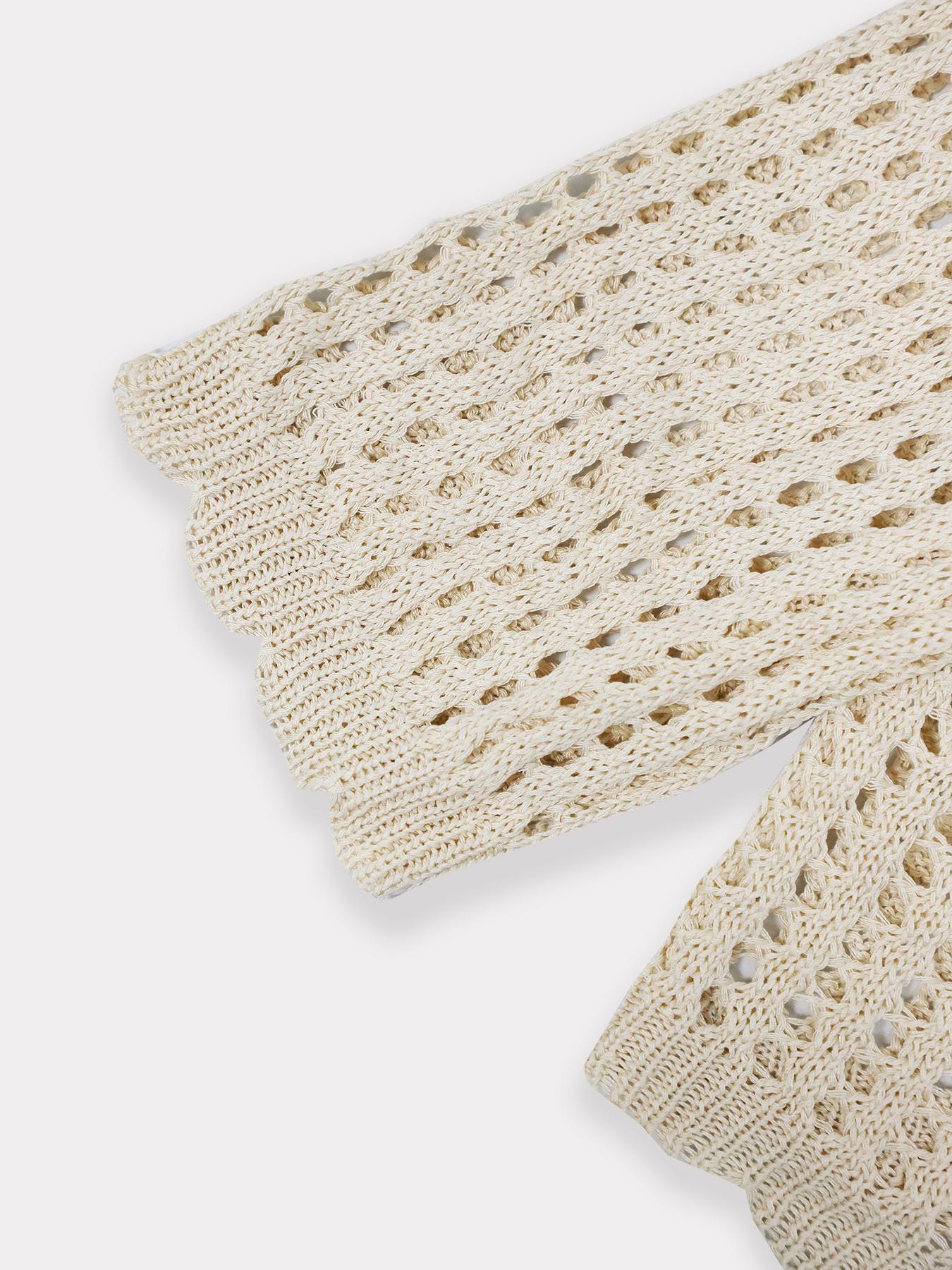 Women's Plain Hollow Out Tie Front Crop Cardigan, Casual Flounce Sleeve V Neck Cover Up Knitwear for Spring & Fall, Summer Outfits 2024, Women's Knit Clothing for Daily Wear