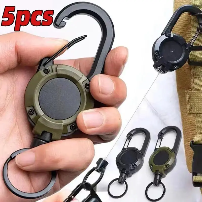 Unisex Functional 5-Pack Retractable Key Reels with 60cm Steel Wire Cord, Carabiner, Aluminum Snap Lock, Plastic Snap Hook, 4x12.5cm Sturdy Key Lanyards & Auto Wind for Work/Climb, Keychain Gadgets, Fishing Gear