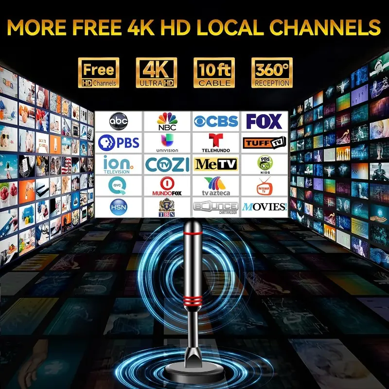 2026 Upgraded Indoor Digital TV Antenna for Smart TVs, 190 Miles Long Range Signal Reception, One-Click Remote Signal Mode Zero Delay, Stable Local Channels with Vivid 4K/1080P HD Broadcasts