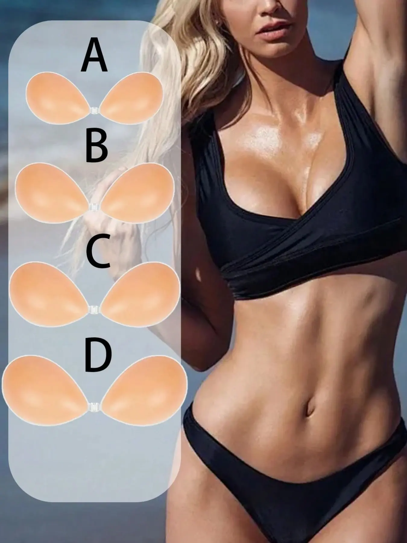 Women’s Adhesive Silicone Bra, Strapless Backless Sticky Bra with Front Clasp, Reusable Invisible Cup Support for Swimwear, Bikini Tops, Deep V Dresses, Low Cut Outfits and Beachwear