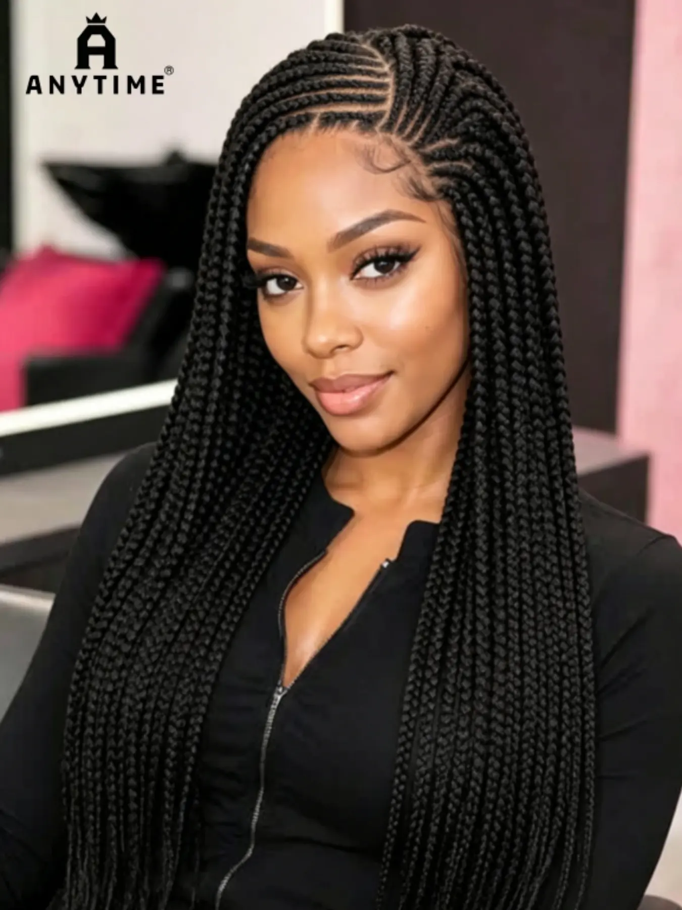 Cornrows Braided Wig for Women, Small Square Knotless Box Braids, Synthetic Long 36 Inches, with Baby Hair, All Seasons, Artificial Wig, Synthetic Wigs for Black Women