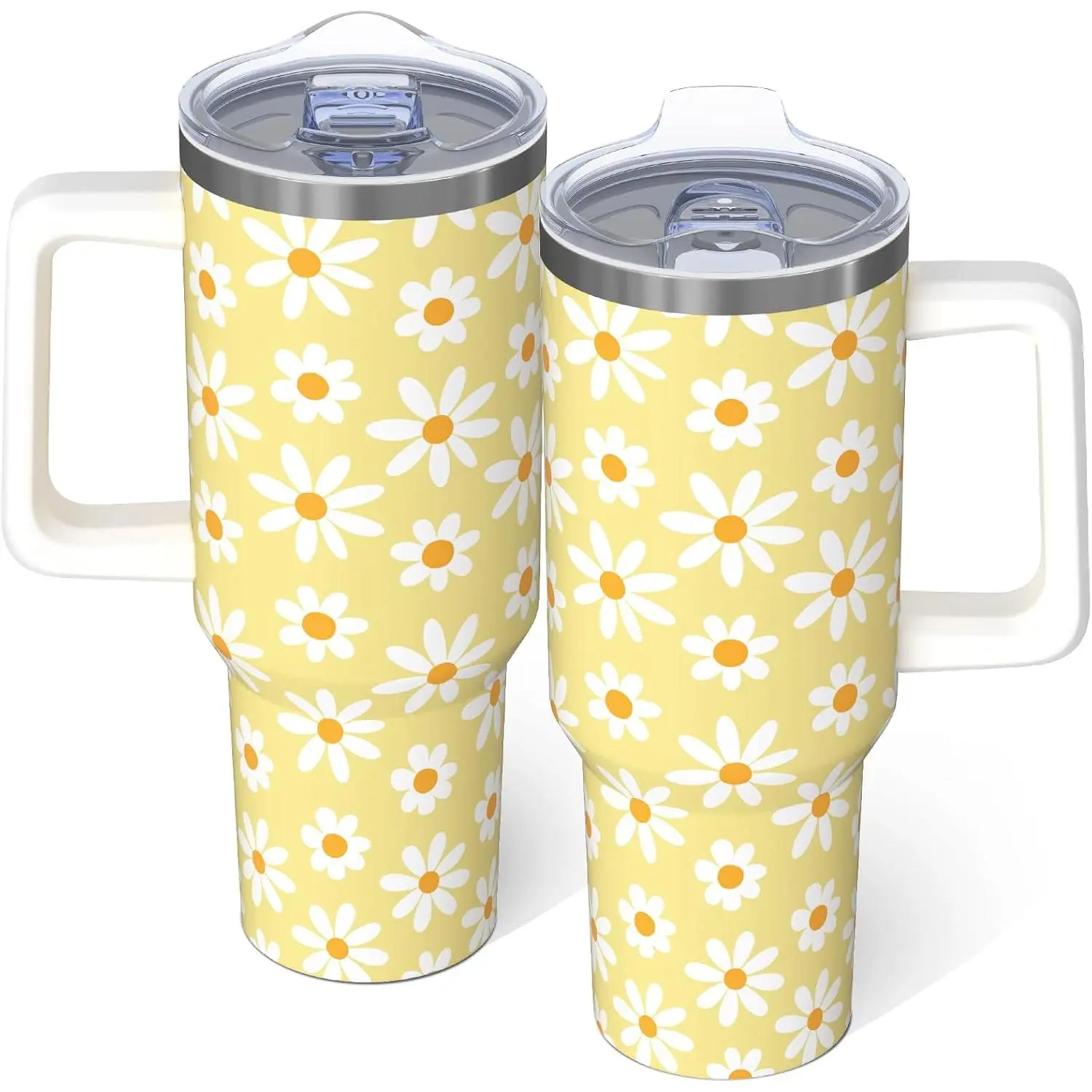40oz Daisy Floral Tumbler with Handle Cup, Cute Daisy Gifts for Women | Daisy Floral Stainless Steel Leak-proof Travel Cup Water Bottle Tumbler, Daisy Gifts for Women Birthday Christmas Mothers Day