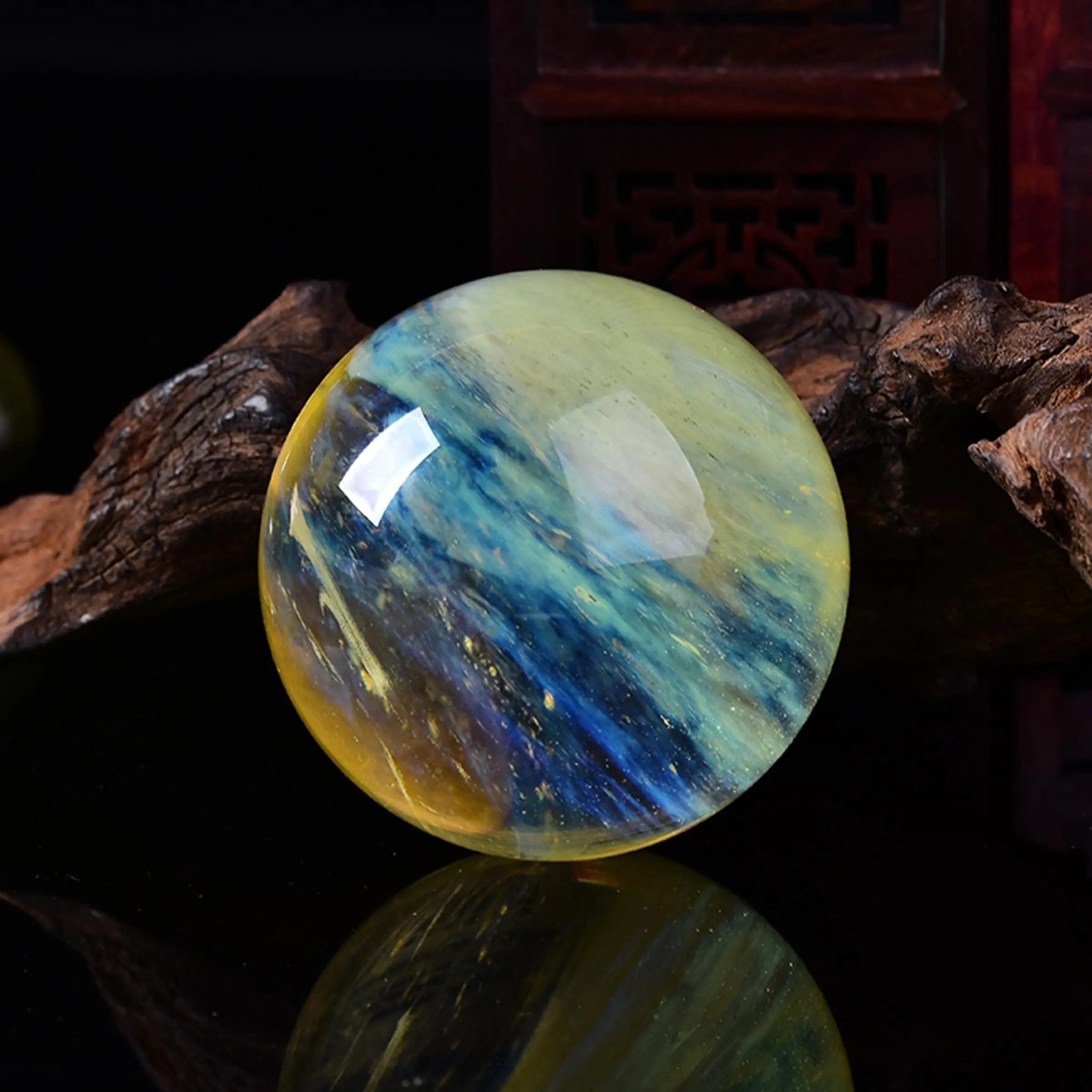 1 polished crystal quartz ball with bright yellow tones, exquisite yellow melted ball, high-quality stone decoration Ornament for homes and offices - a unique holiday gift for Easter, Valentine's Day, Christmas, Thanksgiving, Halloween, and Hanukkah.