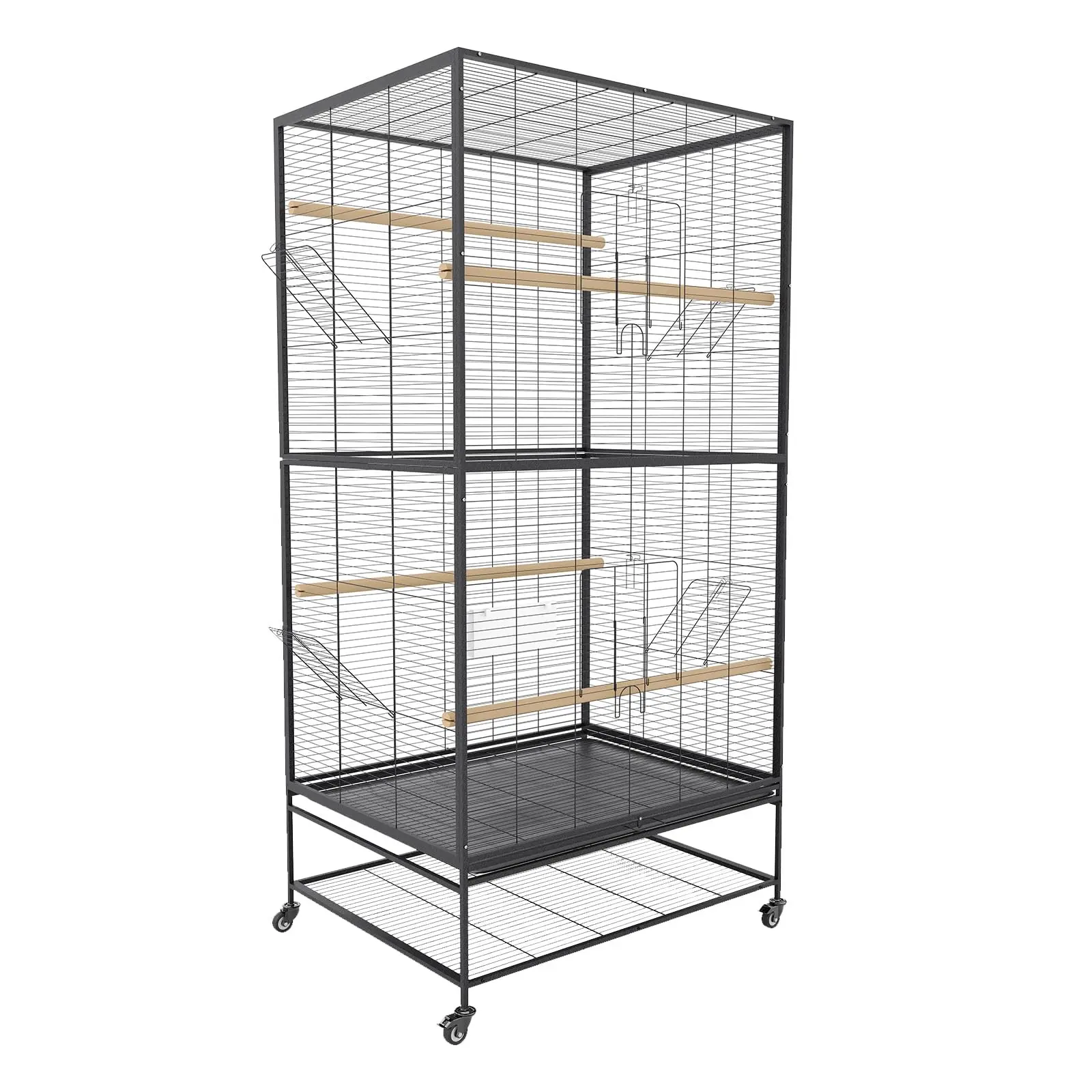 66" Large Bird Cage with Rolling Stand & Flat Top – Heavy-Duty Steel Indoor/Outdoor Aviary for Parakeets, Cockatiels & Conures