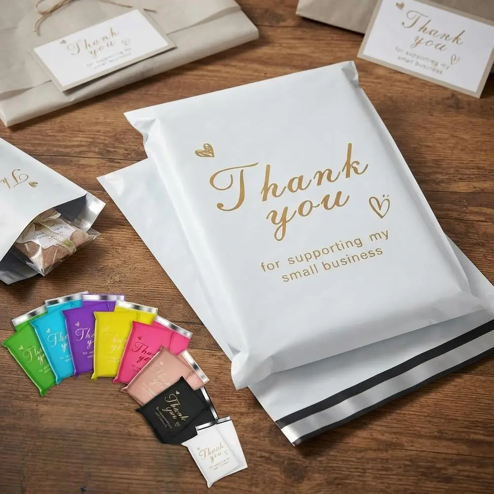 Thank You Poly Mailer 14.5x19 Inch 50 Pcs, Waterproof and Tear-Resistant Shipping Bags for Clothing, White Mailing Bags with Self-Seal, Cute Packaging Bags for Small Business