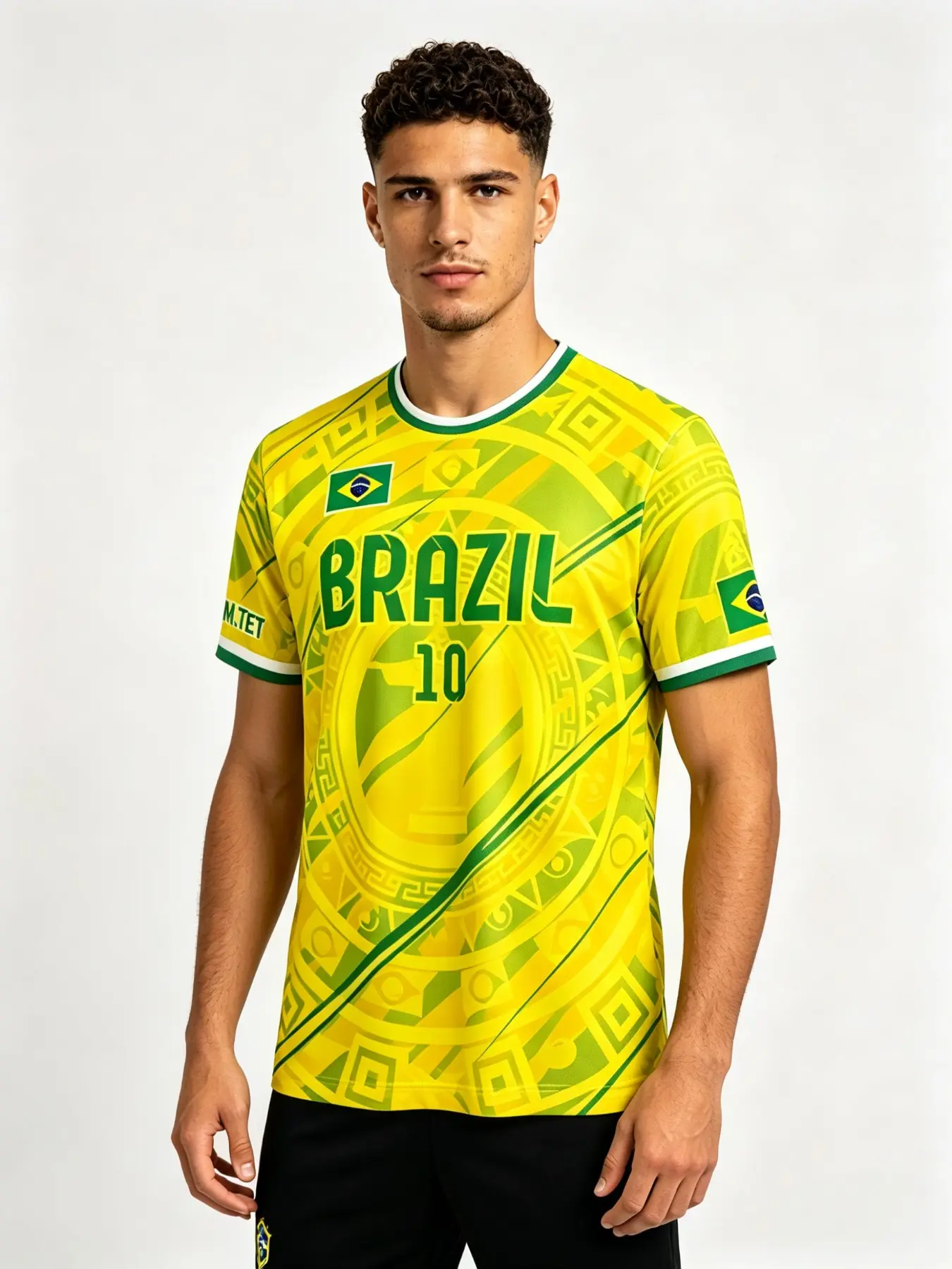 Brazil 10 Fan Exclusive Soccer Jersey, Quick-Dry Breathable Mesh Fabric, Full Print Totem, Casual Long Sleeve Top for All Seasons