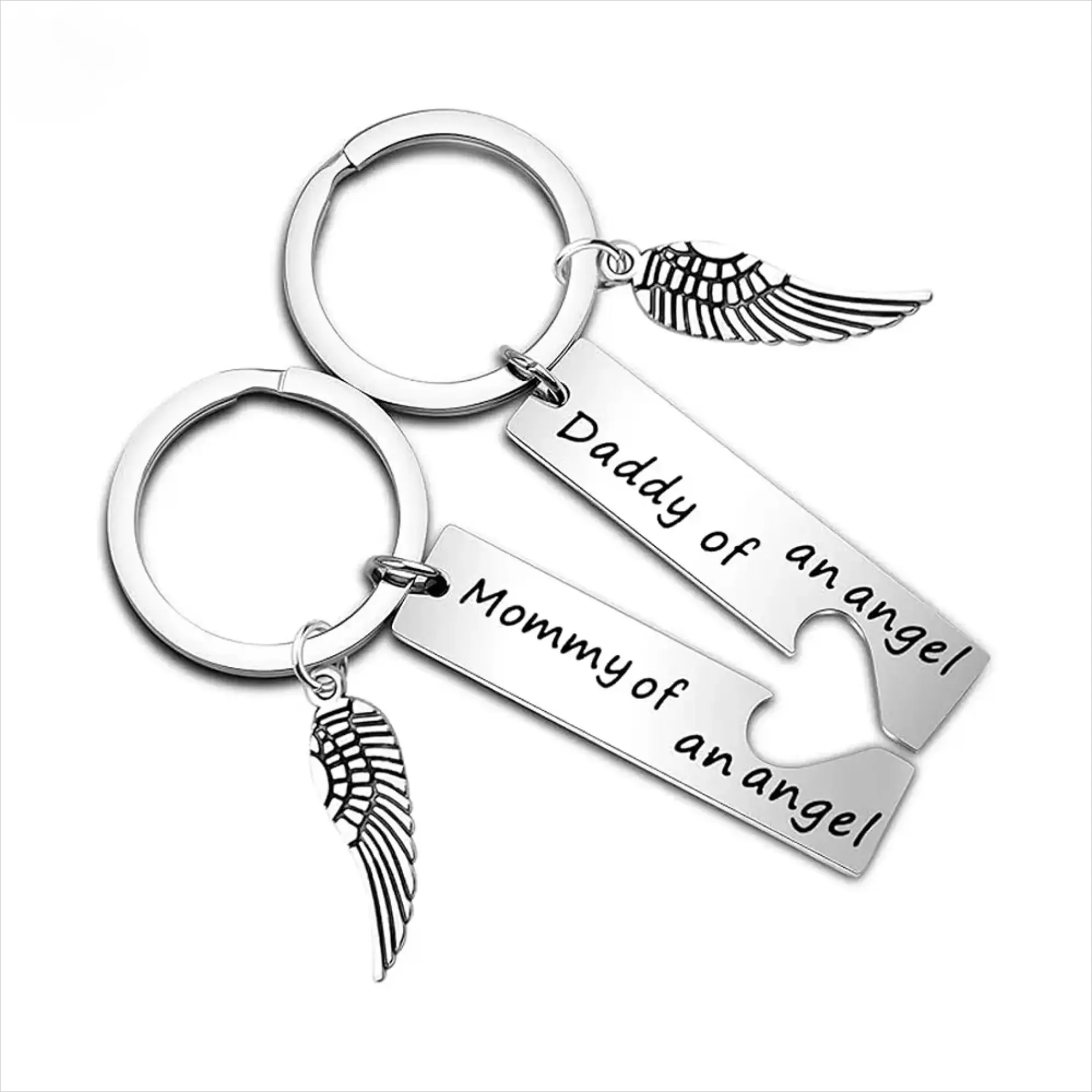 Mommy & Daddy of an Angel Memorial Keychain Set, Matching Angel Wings Sympathy Keepsake, Remembrance Gift for Grieving Parents, Bereavement Support Keychains, Thoughtful Memorial Gift for Mothers & Fathers
