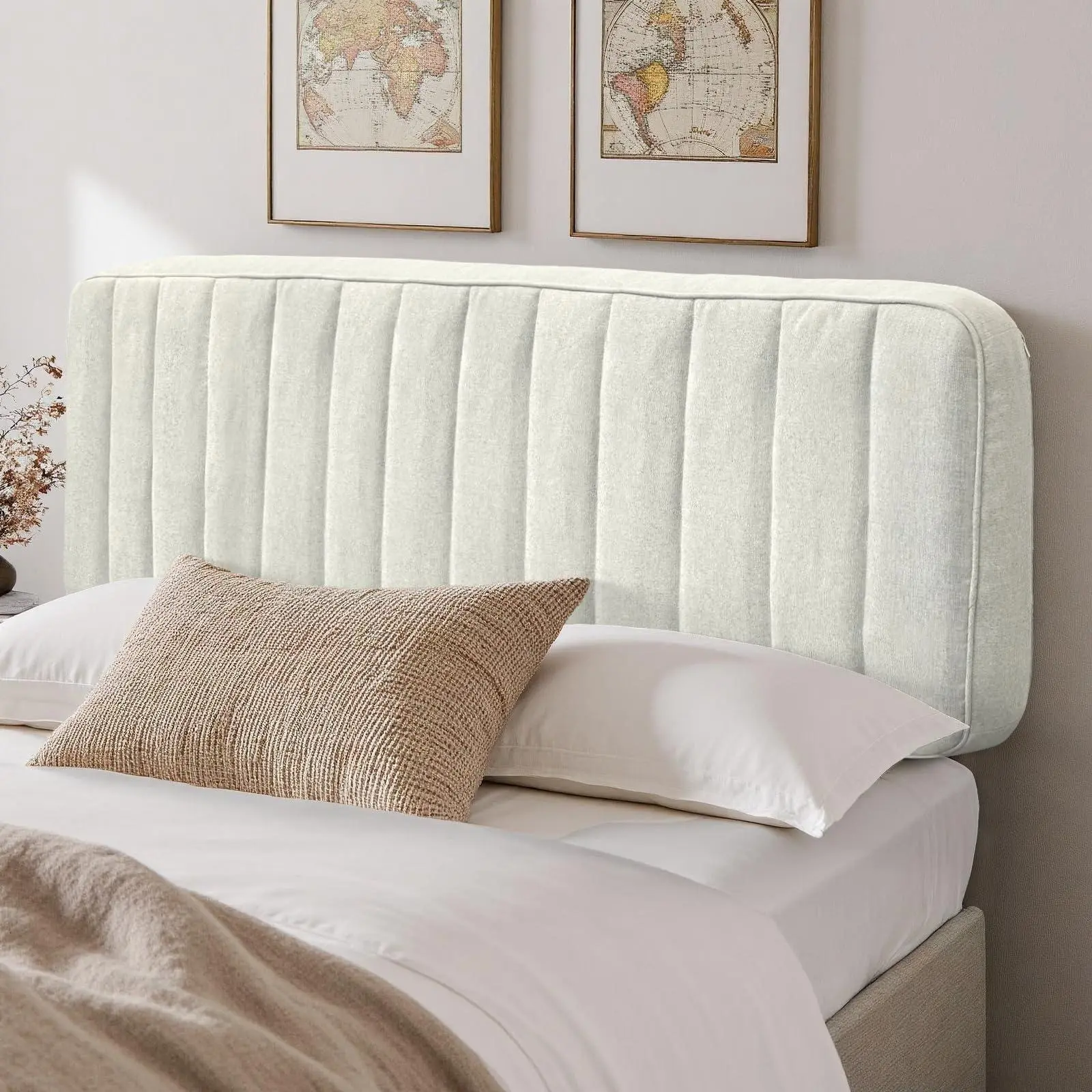 Gray Upholstered Foam Headboard Pillow - Sturdy, Supportive Bed Backrest Cushion with Clean, Safe Removable Cover, Cozy Setup for Bedroom Reading, Stylish Textile Bedding Accessory