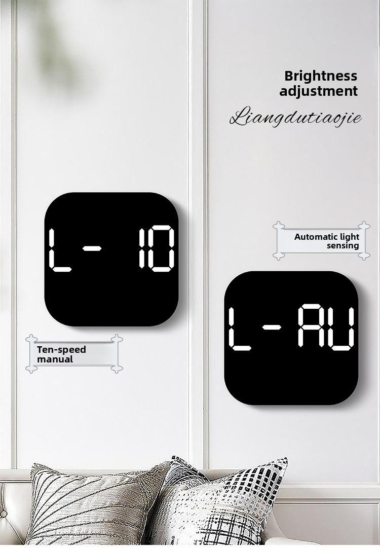 Large Display Digital LED Wall Clock, Battery Operated Wall Clock with Temperature Date Weekday Display, Adjustable Brightness, Alarm Timer, Modern Hanging/Table Clock for Living Room Bedroom Home Decor