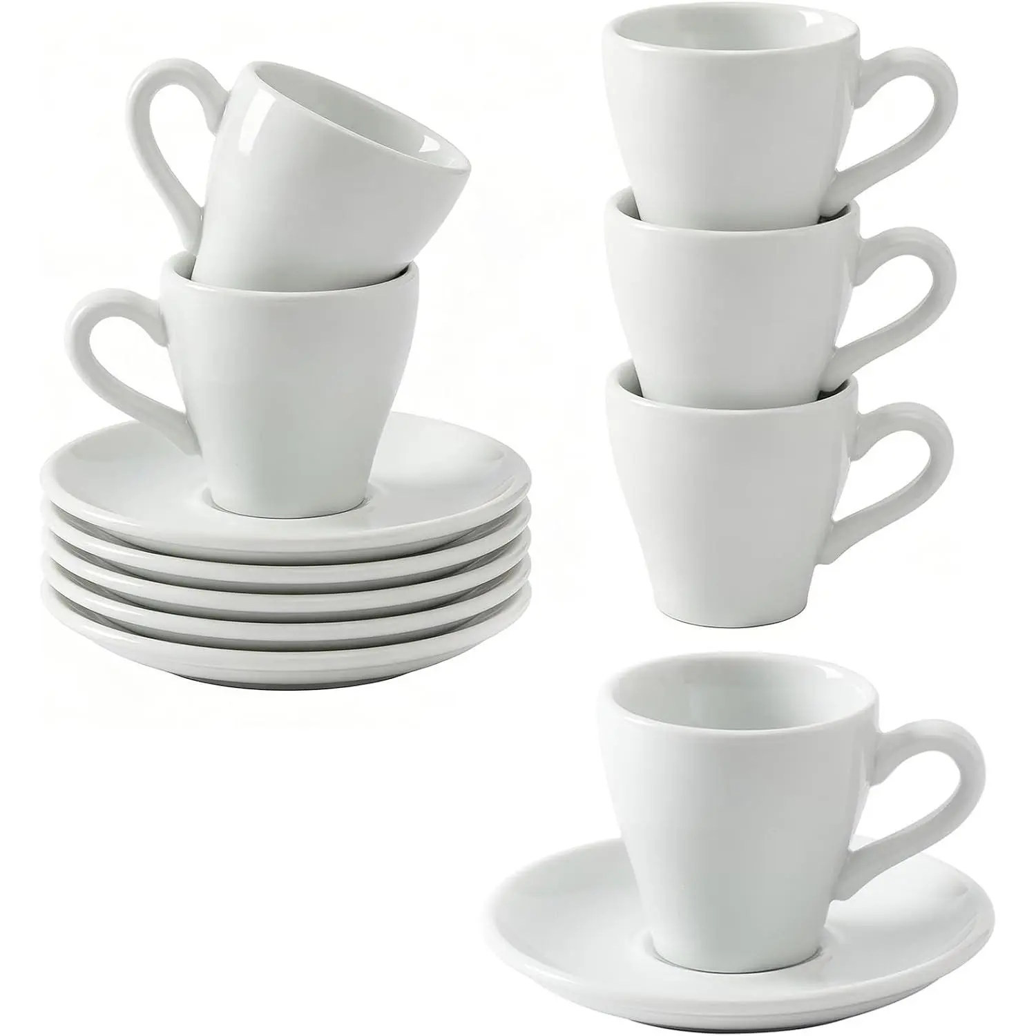 Espresso Cups Set of 6, 2.8 oz White Espresso Cups and Saucers | Espresso Cups and Saucers,Demitasse Cups for Espresso Shot,Dishwasher & Microwave Safe,Espresso Accessories for Machine