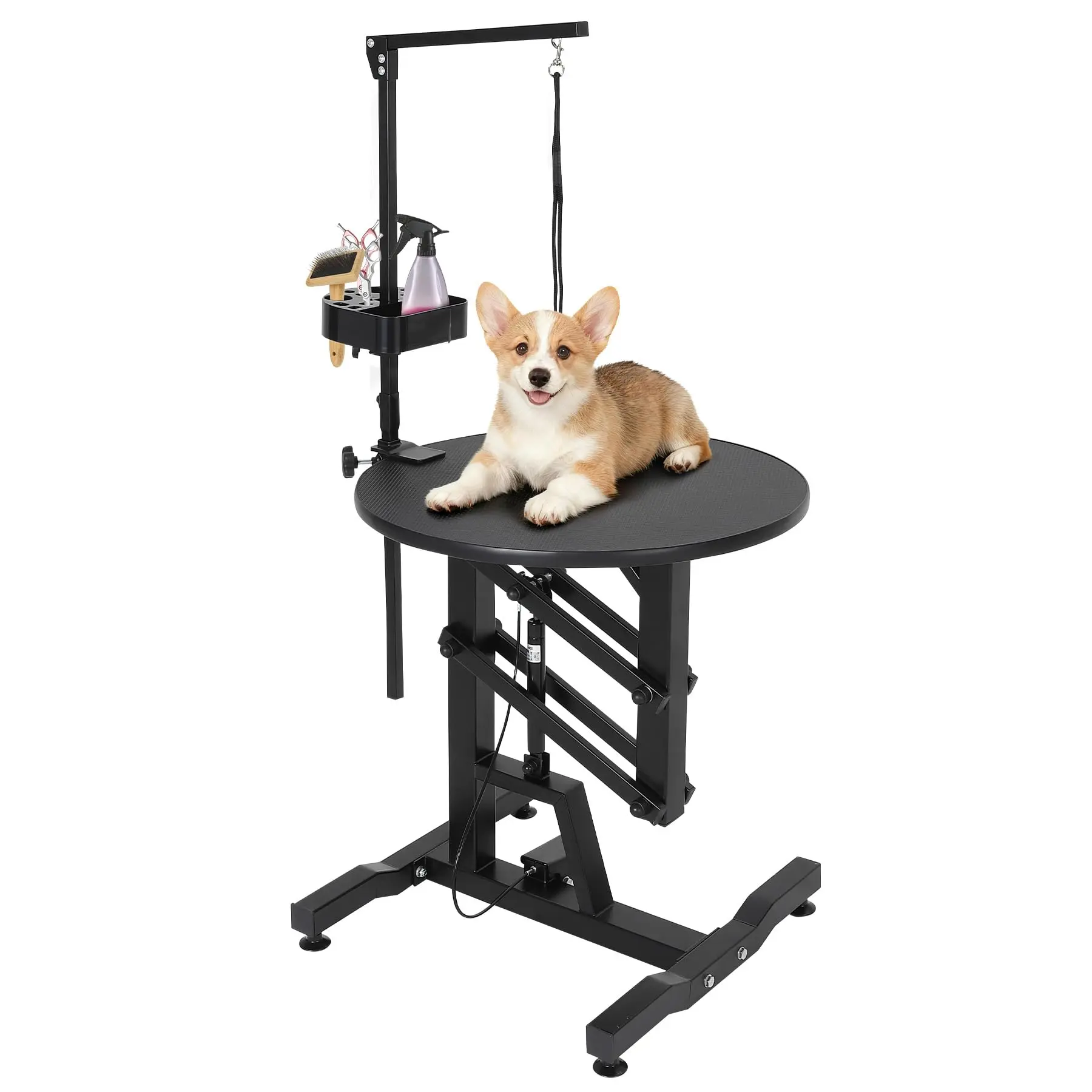 Hydraulic Lift Dog Grooming Table – 24'' Collapsible & Portable, Rotating Non-Slip Surface, Adjustable Arm, 250LBS Capacity, Ideal for Large & Small Dogs and Cats – Professional Bathing Accessory for Home Use