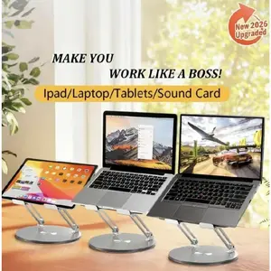 360° Rotating Laptop Stand - Adjustable Foldable Aluminum Laptop Stand, 2-in-1 Multifunctional Laptop Stand Hub for Graming Laptop & Mobile stand, Gray