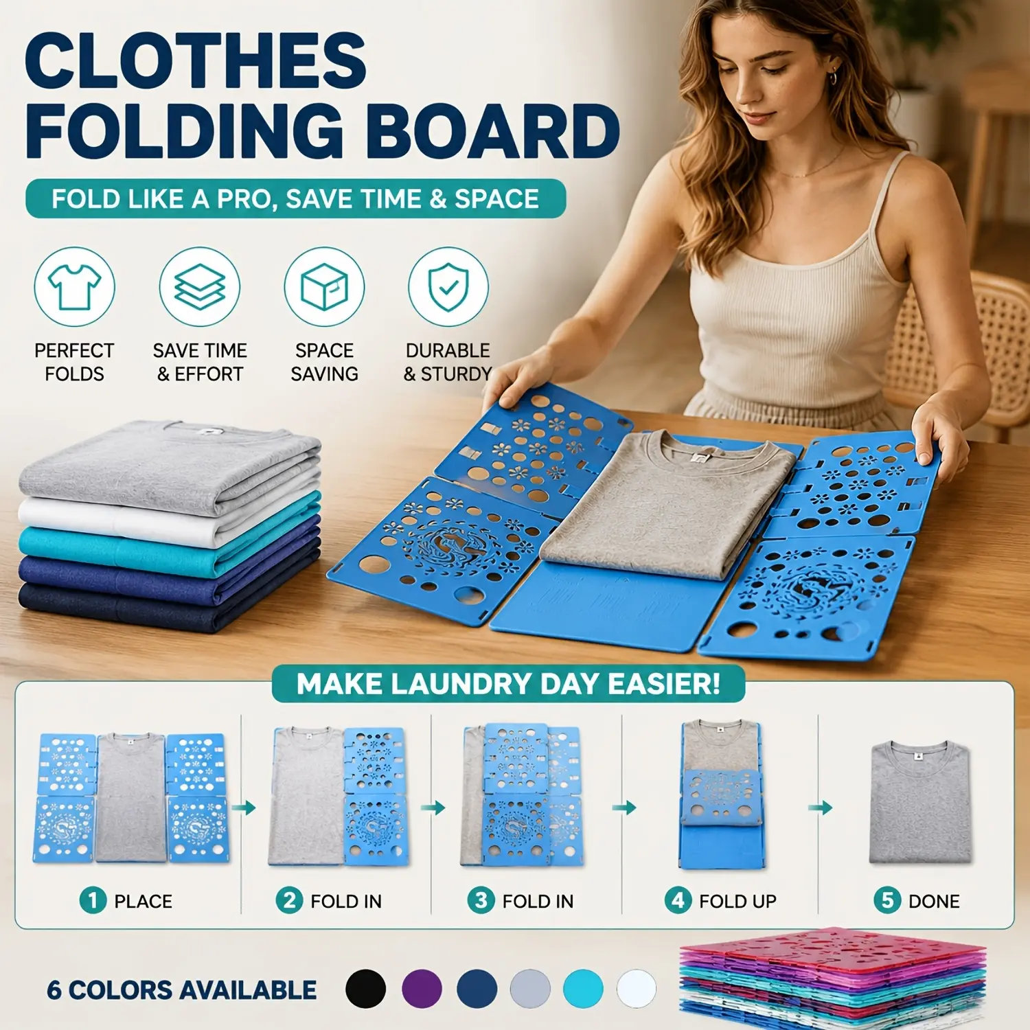 1pc Clothes Folding Tool, Easy Operation Household Clothes Folder for T-Shirts Shirts Pants, Keep Clothes Neat, Save Wardrobe Space, Lightweight Portable Home Storage Helper