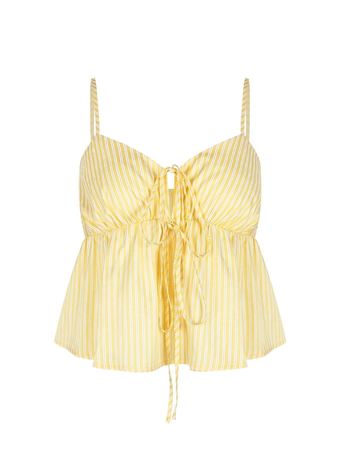 Women's Striped Print Tie Shoulder Cami Top, Casual Trendy Shirt, Casual Sweetheart Neck Sleeveless Top for Summer, Women's Clothing for Daily Wear, Shirts