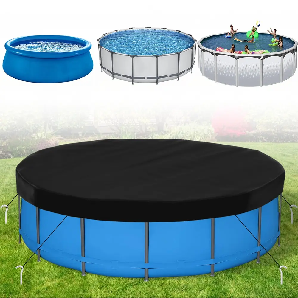 Above Ground Pool Cover, Round Frame Design, Rope Anchor Stake, Underground Pool Protector, Enhanced Stability, Tear-Resistant Fabric