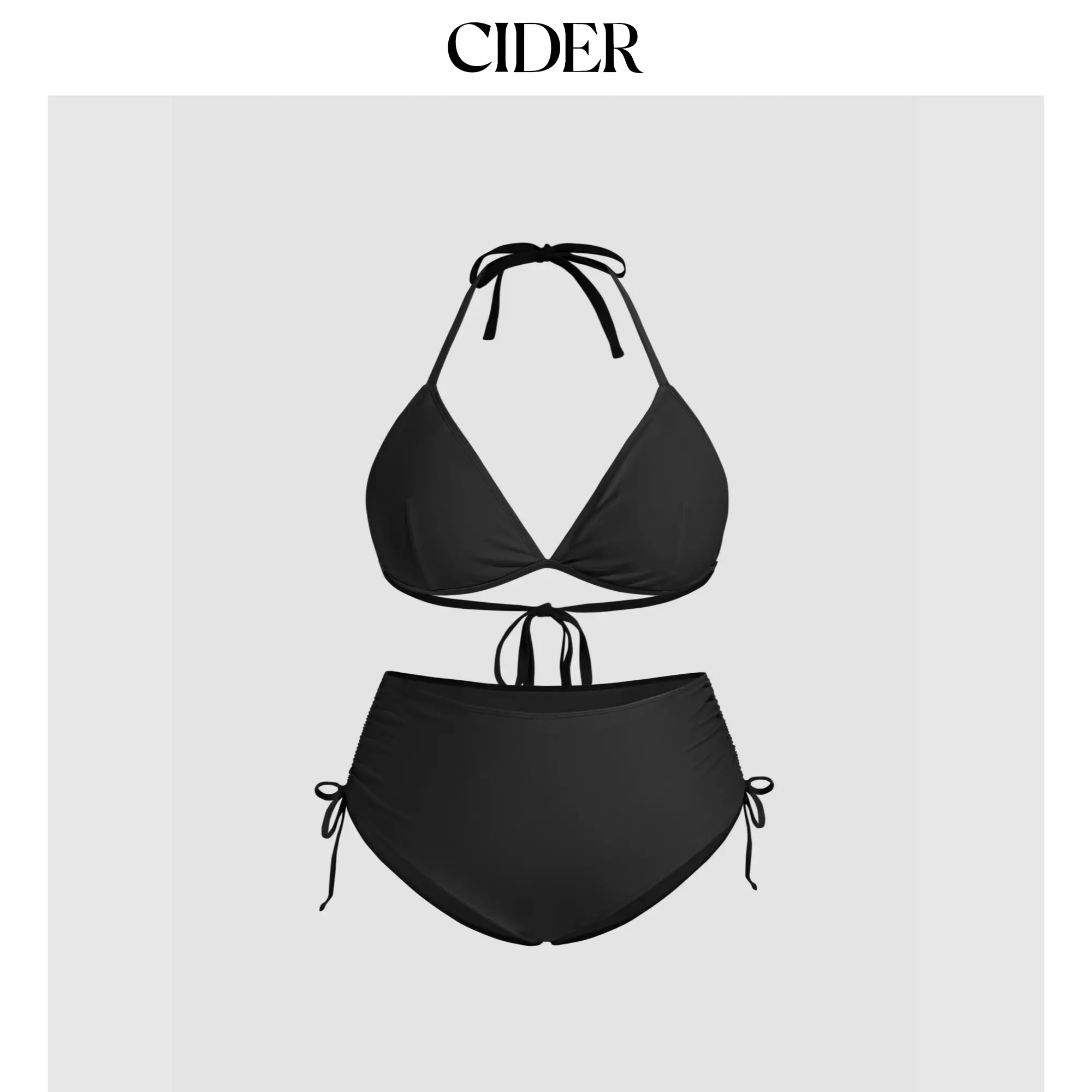 Cider V-neck Drawstring Ruched Halter Full Coverage Bikini Set Curve & Plus