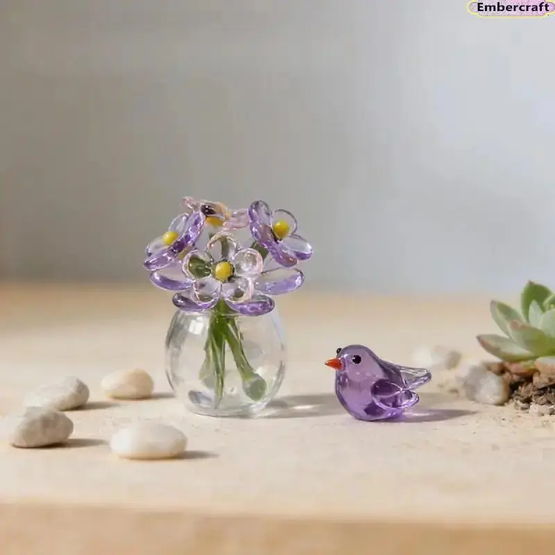 Handmade Glass Flower Bouquet Set - Viral Aesthetic Forever Glass Rose with Elegant Vase, Decorative Ornaments, Luxury Desk Decor, Birthday Gift for Girlfriend, Mom, Faux Flowers, Artificial Fake Flowers