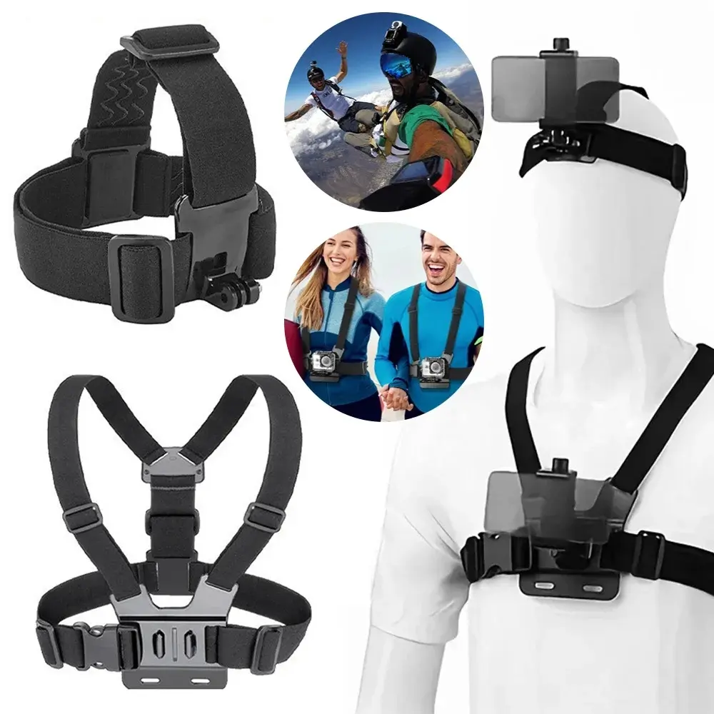 Chest-Head Mount Set for Mobile Sports Cameras - Adjustable First-Person Perspective Shooting Chest Mount, Headband Accessories