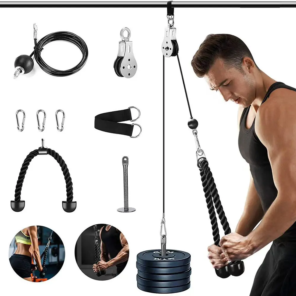 Home Gym Cable Pulley System with Upgraded Load Pin, LAT Pulldown Attachments, Gym Accessories for Tricep Pushdown, Bicep Curl, Back, Shoulder & Forearm – Heavy Duty Strength Training Equipment, Home Workout Equipment