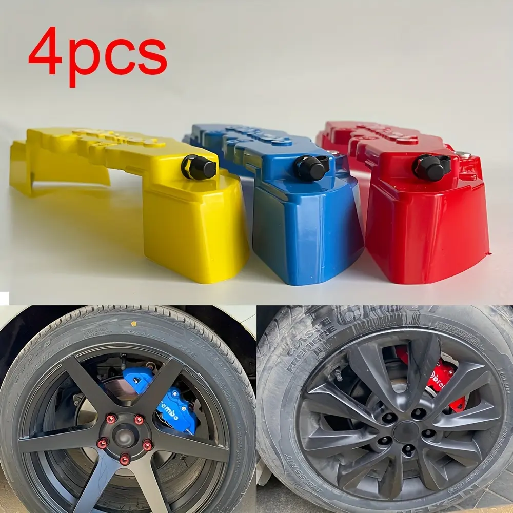 4pcs Heat-Resistant ABS Brake Caliper Covers - Fit for 15" to 16" Wheels, Durable Plastic Wheel Covers with Secure Grip, Red & Design, Easy Installation for Enhanced Braking Performance, Vehicle Maintenance, Sleek Appearance, Highquality Material