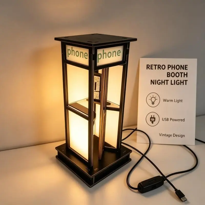British Vintage Phone Booth Shape LED Decorative Lamp, Creative Bedroom Night Light, Indoor Night Light, Home Desktop Ornament, Christmas Festival Decoration, Cozy Lighting #GLOBAL PICKS