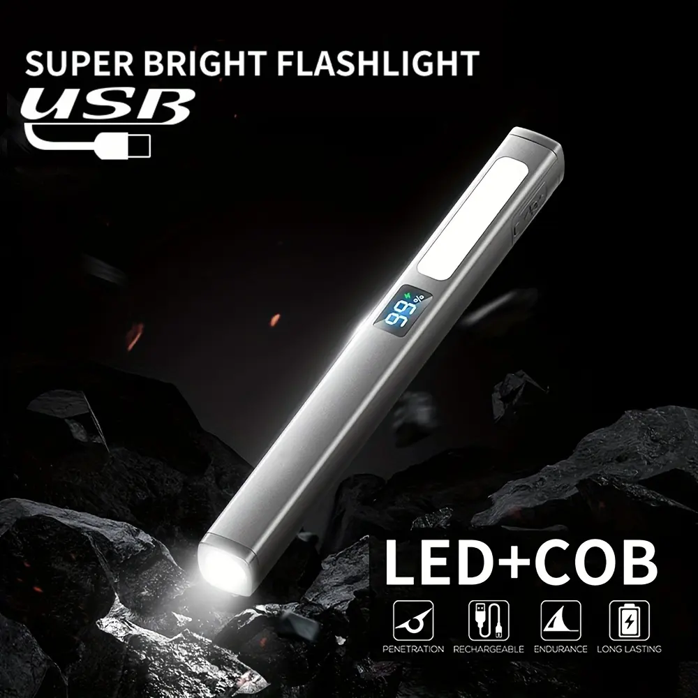 Magnetic EDC Pen Flashlight - Luminous Rechargeable LED Light with Clip, Portable for Camping, Repair (Home Improvement, Outdoor Lighting), Magnetic Edc Flashlight