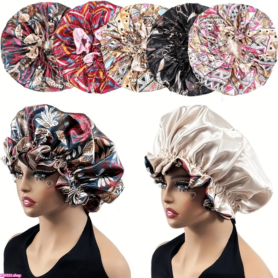 Women's Double-Layer Soft Plant Print Sleep Cap - 1-Piece Heatless Haircare Bonnet for All Hair Types, Basic Everyday Fashion Accessory for Adults, Cozy Bedtime Use, One Piece