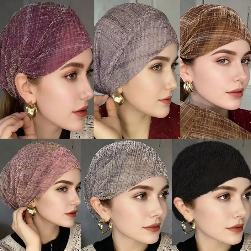 Women's 3Pcs/Pack Wool Mesh Pleated Pile Cap - Spring & Summer Ultra-Thin, Breathable, Comfortable, Elastic Hats with Elegant Lace Toe Cap Ramadan Decoration Accessories (21%-30% Mix Color Pack, Other Options Available), 21% (Inclusive) - 30% (Inclusive)