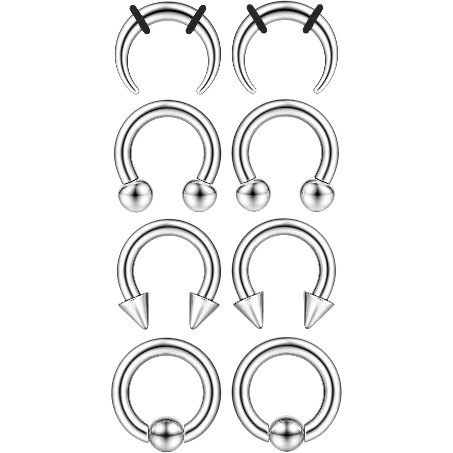 8Pcs Septum Rings Surgical Stainless Steel 8G(3mm) Septum Stretching Kit, Septum Pliers Taper Gauge Set, Nose Hoop Ring Horseshoe Septum Piercing Jewelry for Women Men