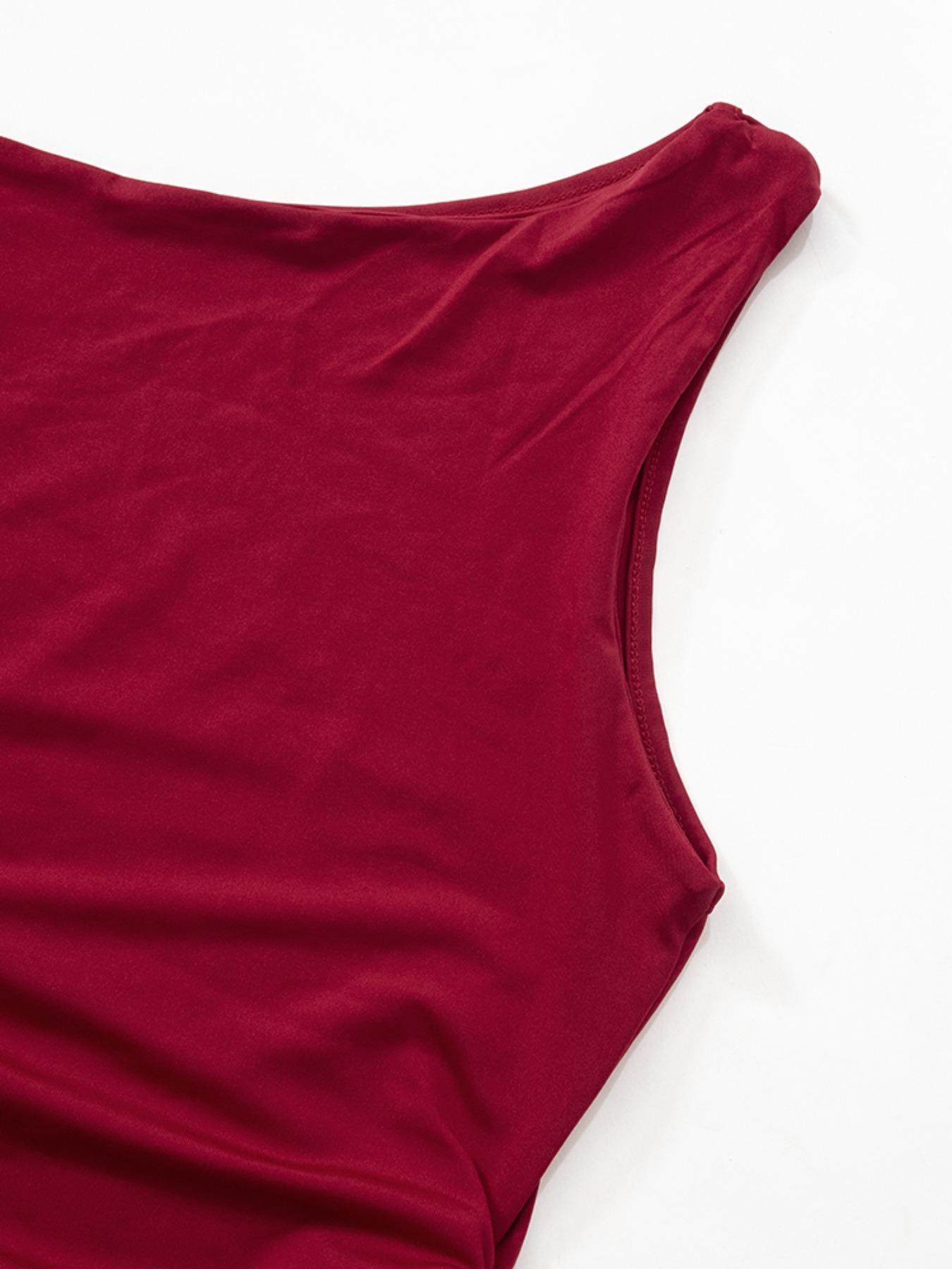 Women's Plain Asymmetrical Neck Ruched Sleeveless Tank Top, Casual Aesthetic Fashion Slim-fitting Top for Summer, Women's Clothing for Daily Wear, Fall&winter Clothing,  Gift for Girl, Womenswear