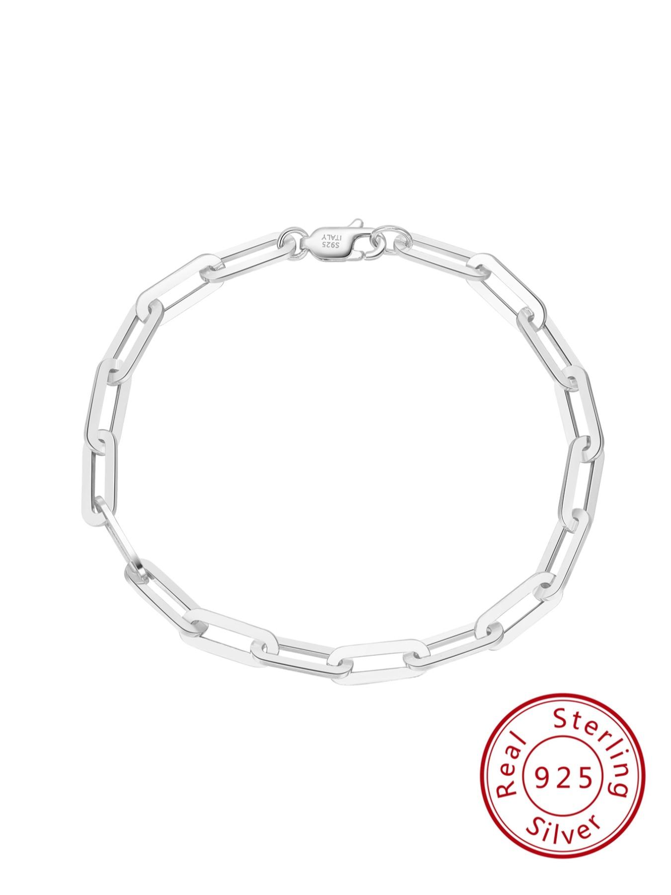 925 Sterling Silver Simple Paperclip Chain Bracelet, Fashionable Jewelry for Women & Men, Trendy All-match & Exquisite Jewelry for Birthday Gift, High Quality Bracelet