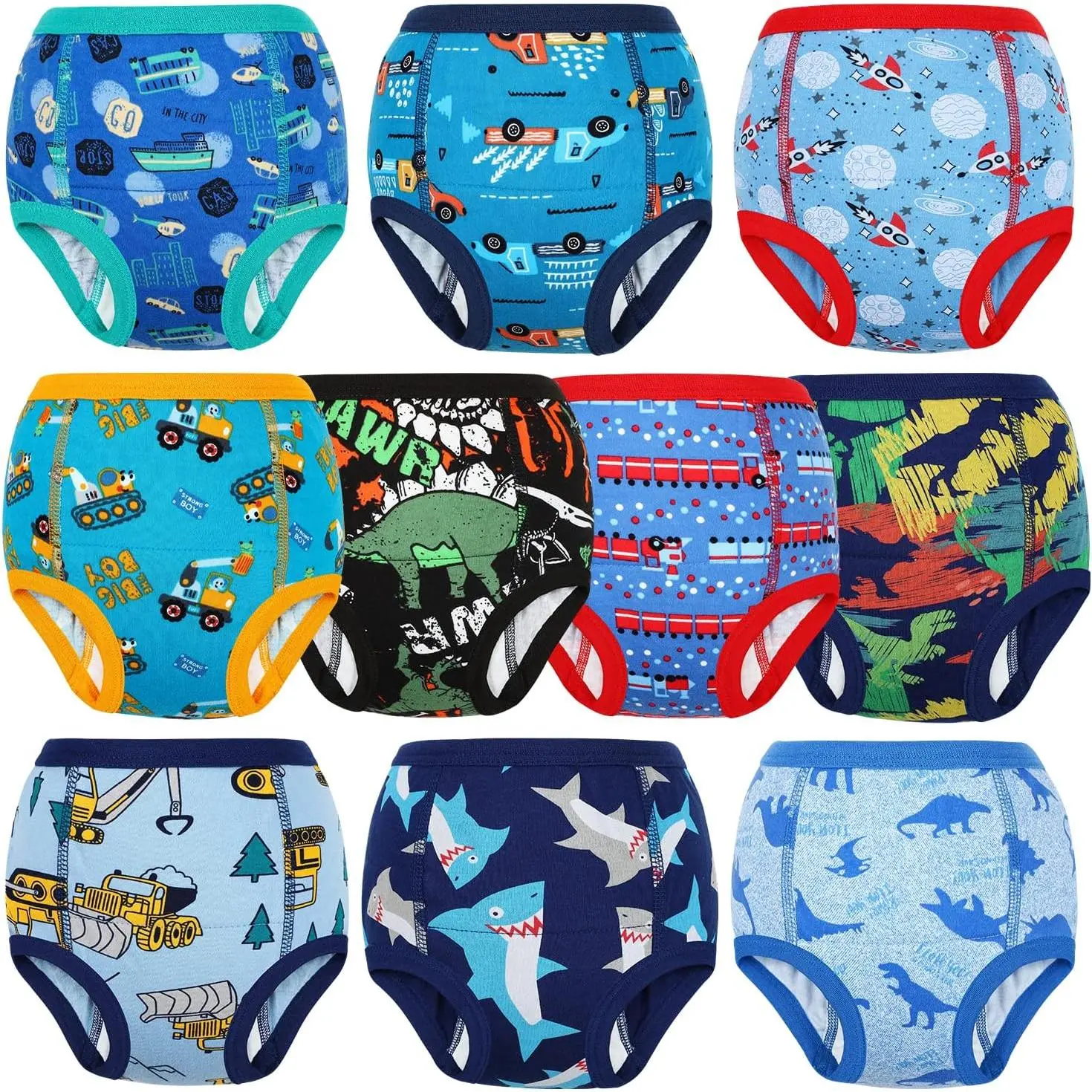 Cotton Diaper Training Pants, 10-Pack Absorbent Baby Potty Training Underwear (Prop 65 Safe) for Boys & Girls, 2T-9T