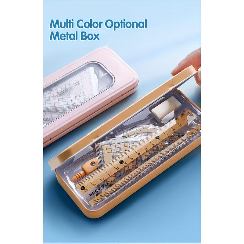 8pcs Set of Measuring Rules for Students Including Compass Measuring Angle Ruler Triangular Ruler Measuring and Drawing Complete Set of Measuring and Stationery Gift Package