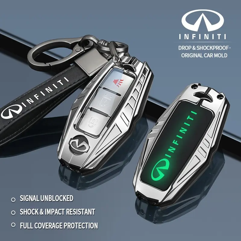 Infiniti Qx60 Qx50 Key Cover, Metal Car Key Protector, Remote Control Case, Key Fob Cover, Keychain Accessory, Mech Style, Backlit Logo, Car Key Accessories