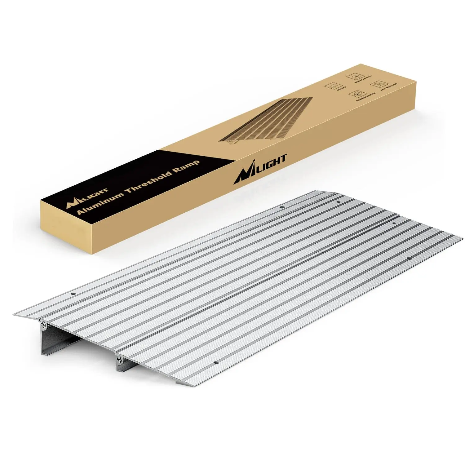 Nilight Portable Aluminium Wheelchair Door Threshold Ramp Unit - 2" Rise, 34x12.2x2" Size, Lightweight, 700 lbs Capacity, Non-Slip Groove, Modular Stackable, Height Adjustable, All-Weather, for Home Entryways, Door Access