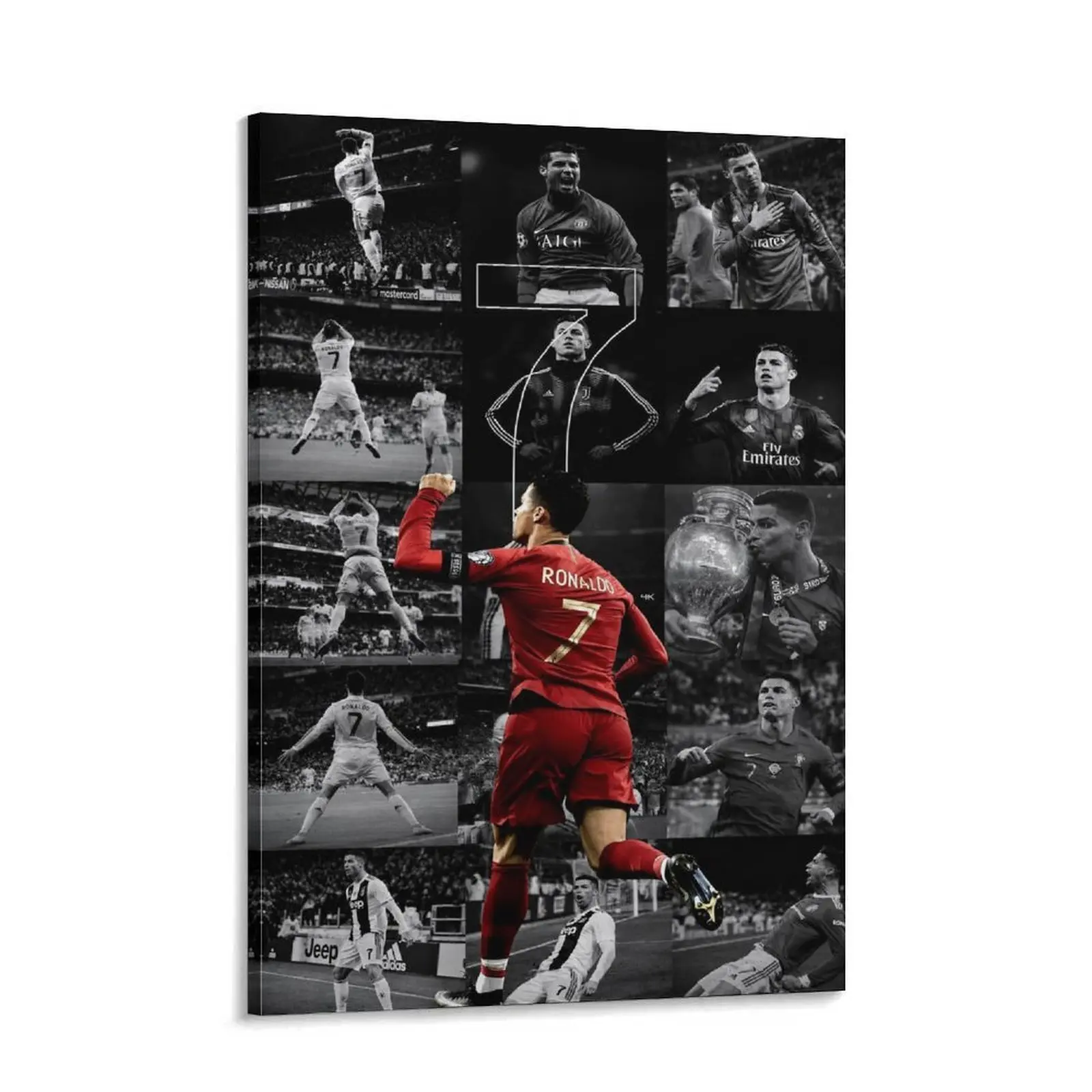 Cristiano Ronaldo Legendary Football Player Framed Canvas Art Poster - Modern 1-Piece Minimalist Black Frame Wall Decor, Hanging Home Decor for Soccer Fans, Durable Family Kitchen Gift