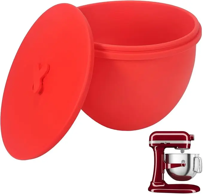Silicone Liners for KitchenAid 5QT Mixers | Mixing Bowl Liners with Lids for 5 Qt Tilt-Head Stand Mixer | Kitchen Aid Accessories and Attachments with Measurement Markings & Timer Pointers