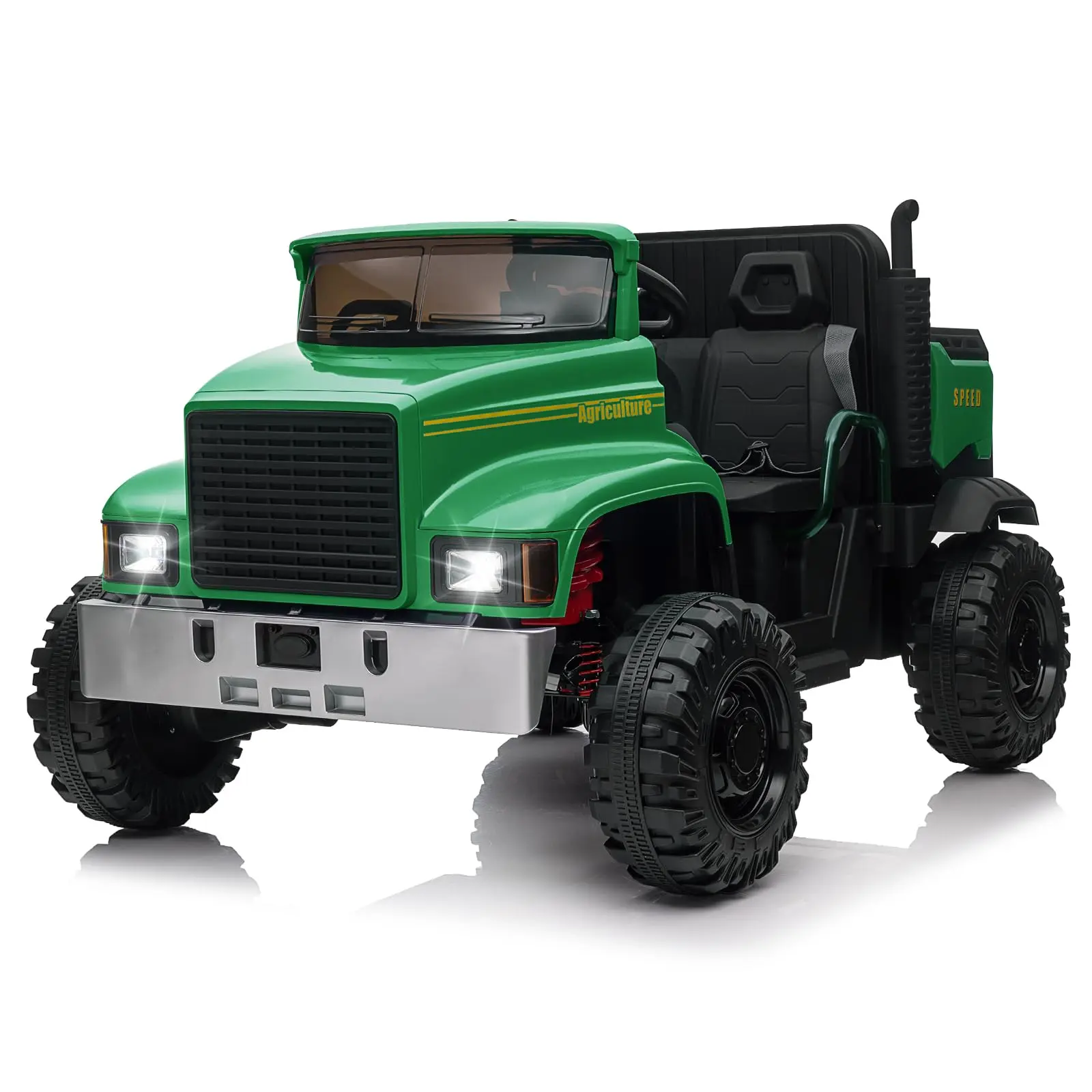 Green 24V 4WD Electric Ride-On UTV Remote Control Car - 2-Seater, 4x200W Motors, 3-Speed Settings, Dump Bed, Spring Suspension, Unisex Off-Road Toy for Ages 3-4