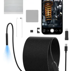 High Definition Industrial Pipeline Endoscope Camera, 8 Adjustable LED Lights, Small 8.0mm Lens, Flexible Cable, Waterproof Ip67, Automotive Scan Tool