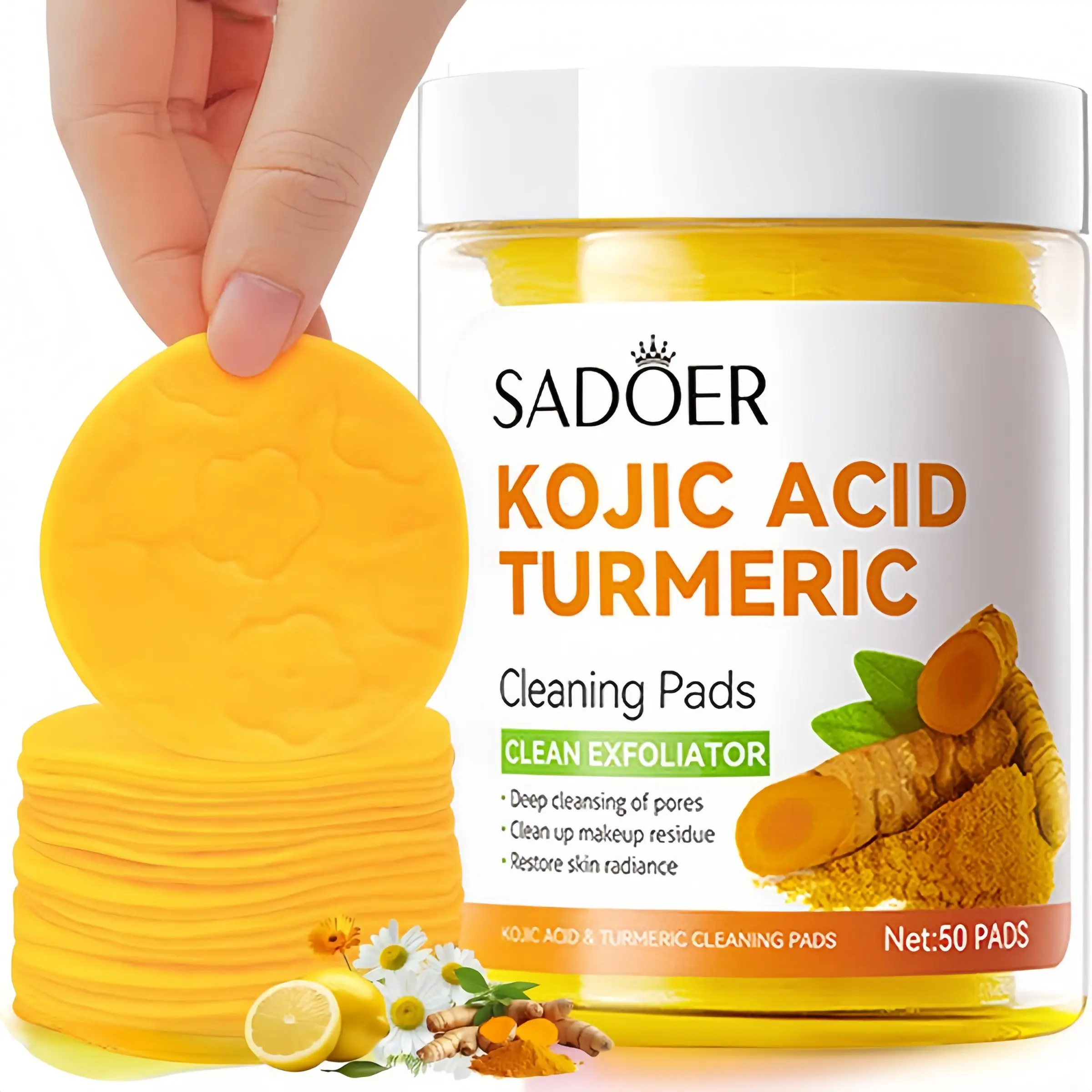 Kojic Acid Turmeric Cleansing Wipe Pads Exfoliate for Acne, Dark Spots and Blemish Relief Care