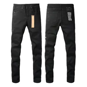Men's High Cotton Plain Black Slim Skinny Jeans, Back Pocket Cross Graphic Patch Print Stretch Denim Pants, Retro Gothic Streetwear Mid Rise No Rip Solid Black Soft Cotton Casual Jean Trousers for Young Men Fashion