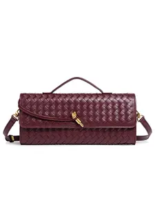 Unique Braided Shoulder Bag, Fashion Horizontal Handbag, Women's Crossbody Long Bag, Stylish French Bread Bag, Trendy Accessory