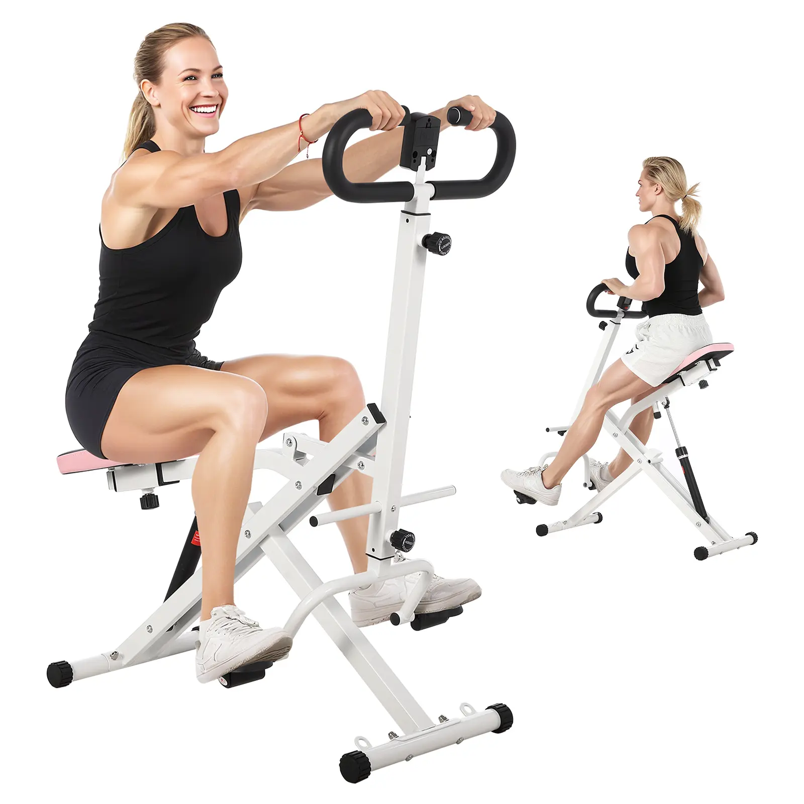 Home Squat Assist Motion Machine with 12 Hydraulic Resistance Levels - Foldable Home Gym Fitness Glute Rider Trainer with Padded Seat for Lower Body Exercise