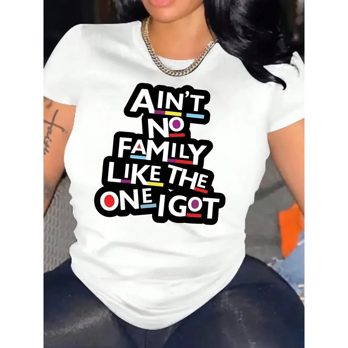 Women's Alphabet Print T-Shirt, Casual 100% Cotton Crew Neck Short Sleeve Knit Top with Regular Fit, Alphabet Print Women's T-Shirts, Graphic Tees Women, Letter Print