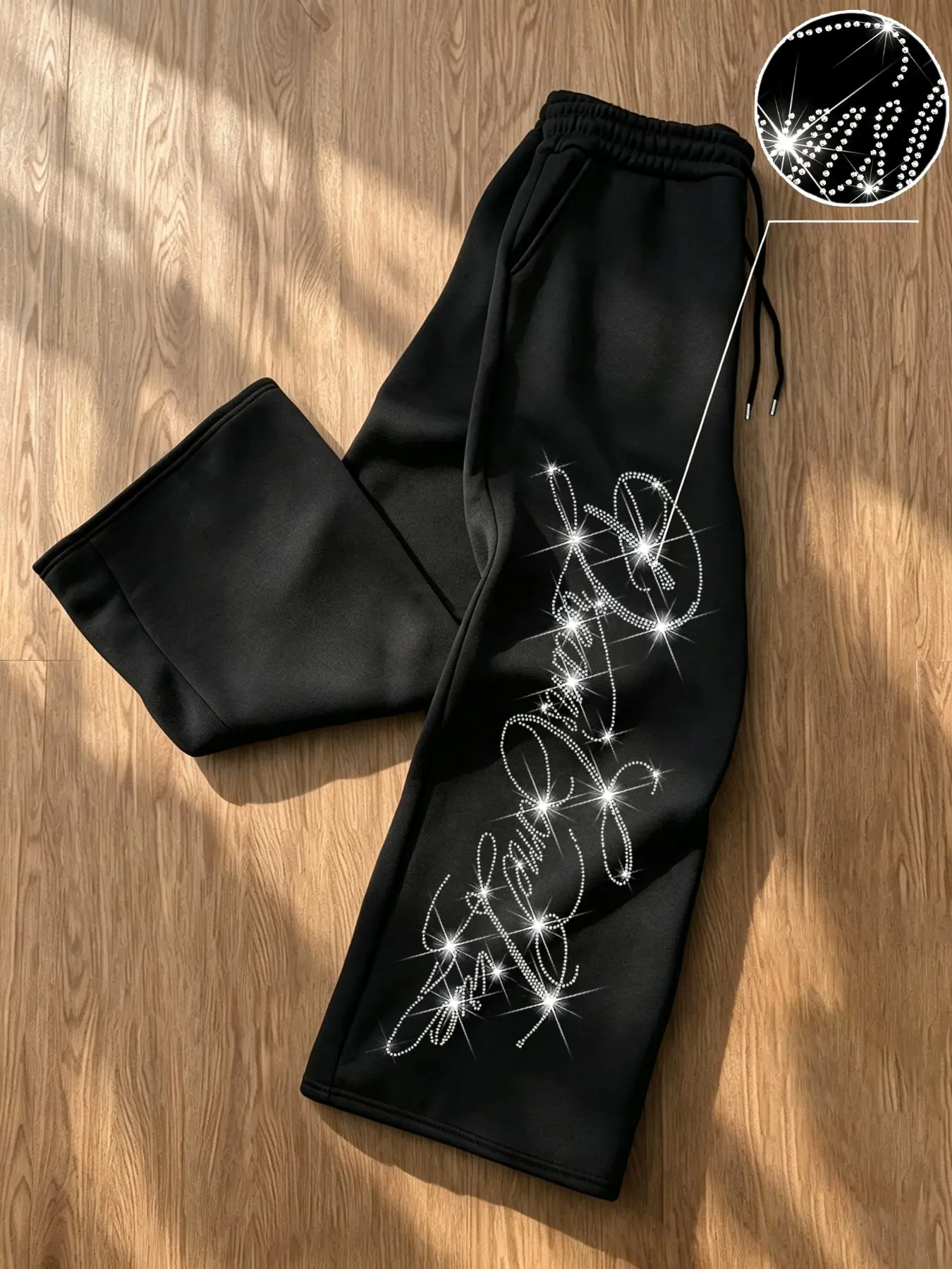Unisex Casual Sport Pants, Letter Rhinestone Design, Loose Fit, Comfortable Fabric, Ideal for Friends' Gatherings & Trendy, Casual Sports Bottoms