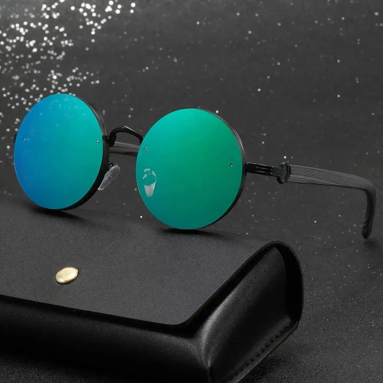 Unisex Retro Round Polarized Sunglasses - Full-Rim Metal Frame, Faux Wood Grain Resin Temples, UV400 Protection Polarised Lens for Driving, Men's Polarized Sunglasses, Driving Eyewear, Fashionable Sunglasses
