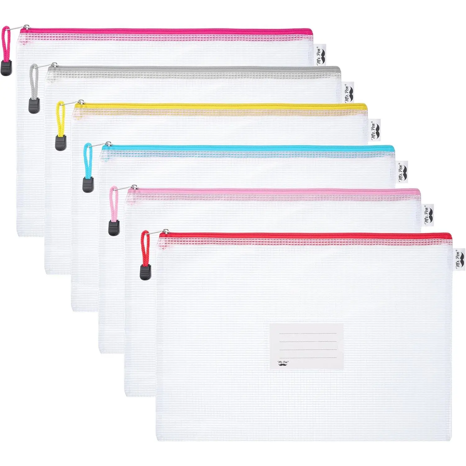 - Plastic Mesh Zipper Pouch with Label Pocket, A4, 6 Pack | Large Mesh Zipper Pouch Large, Board  Storage